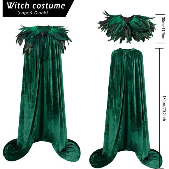 Women Feather Collar Velvet Cloak Vampire Cape Witch Queen Cosplay Costume - Picture 5 of 7